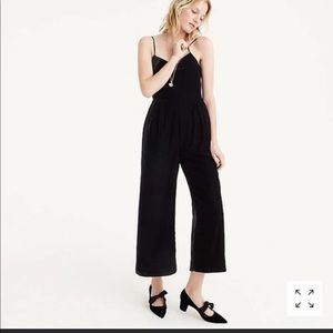 J.Crew black velvet wide leg jumpsuit. Size 00